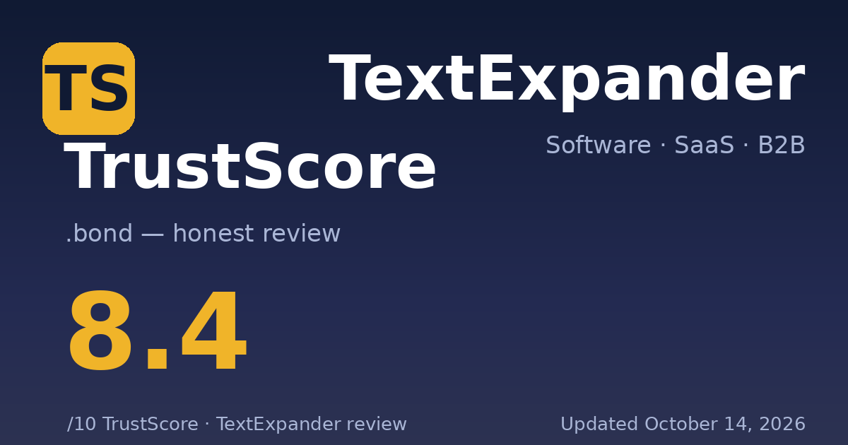 TextExpander TrustScore card — 8.4 out of 10