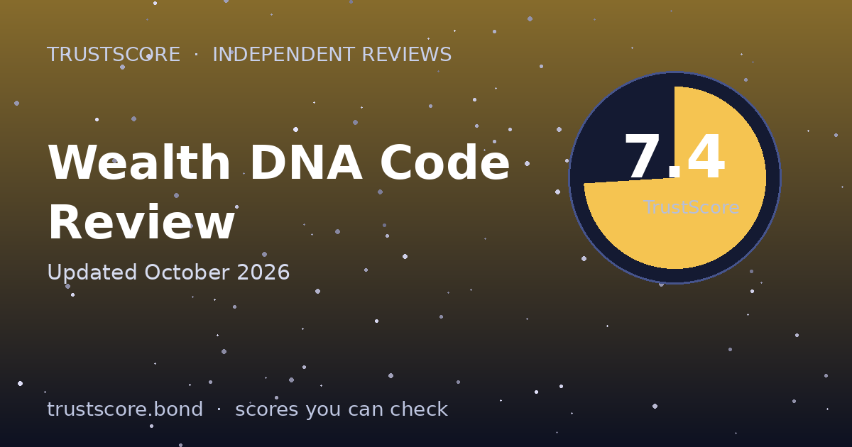 Wealth DNA Code TrustScore card — 7.4 out of 10
